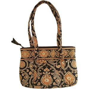 Vera Bradley Caffe Latte Tote Purse Shoulder Bag Black Brown Tan Paisley Retired
